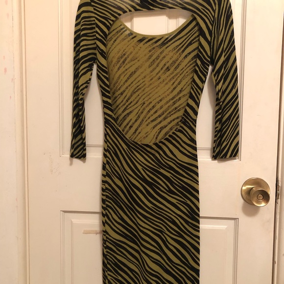 Betsey Johnson sexy green zebra stripe Dress sz S - Picture 4 of 8